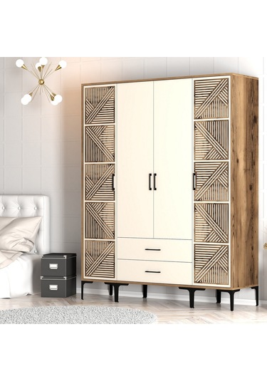 Variant Kumsal 4 Kapılı Ptp Gardrop - Ceviz / Krem