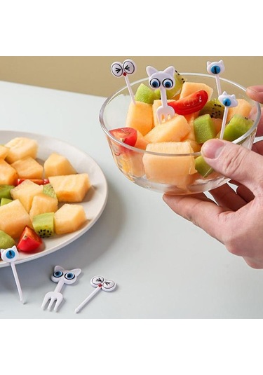 8 Adet Sevimli Kedi Gözü Meyve Çatalı Yaratıcı Hayvan Meyve Çubukları Mini Karikatür Bento Çocuk Dekorasyonu Ev Çok Renkli