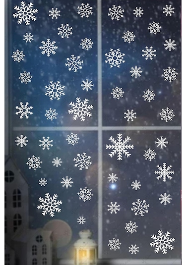 Msdesign Tüm Yüzeylere Uygun Yeni Yıl Kış Temalı Kar Taneleri Sticker Seti
