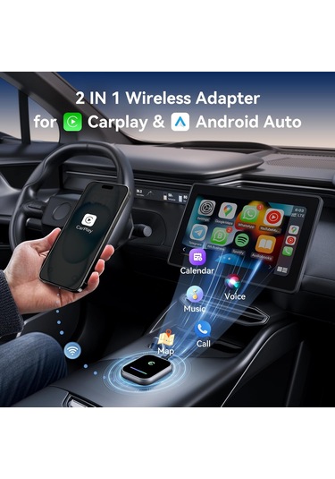 Vkemall Kablosuz Carplay/android Auto Dönüştürücü, 2-in-1 Araç Kablosuz Adaptörü, Navigasyon, Müzik, Ses Asistanı, Plug & Play - Gül Altını