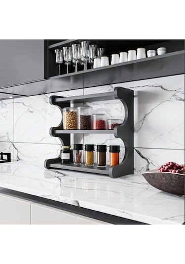 Alpa Ev Mobilya 3 Katlı Tezgah Üstü Mutfak Rafı, Baharatlık Ve Modern Düzenleyici Tasarım Antrasit