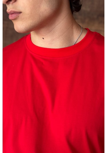 Hyman Erkek %100 Pamuk Oversize Basic T-shirt Kırmızı