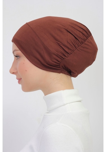 Lastikli Kaymaz Geçmeli Pratik Tesettür Bone Çikolata