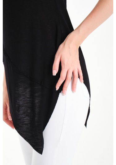 Asimetrik Penye Bluz Siyah