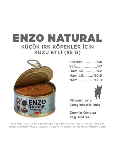 Natural Kuzu Etli Küçük Irklar Için Yaş Köpek Maması 24 x 85 G
