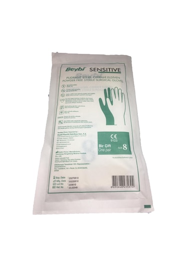 Beybi Sensitive No: 8 Pudrasız Steril Cerrahi Eldiven 50 Adet