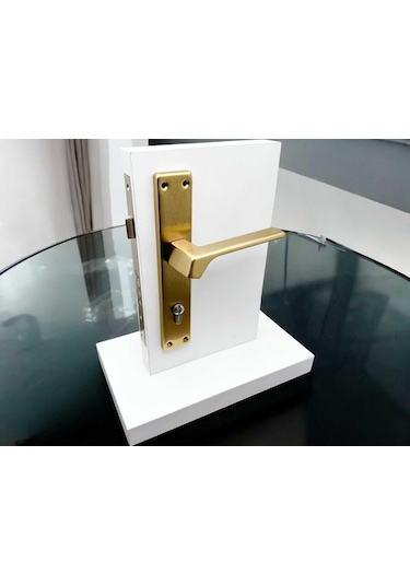 Zey Mat Altın Kare Aynalı Çelik Kapı Kolu Sağ Basar Tek Taraf Kilit Hariçtir