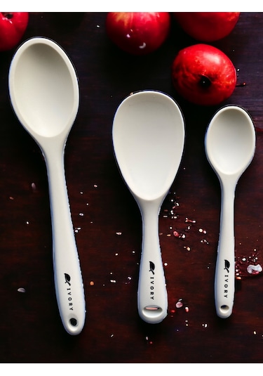 Sert Uçlu Isıya Dayanıklı Silikon Kaşık 28/22/20cm Krem