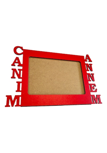 Anneler İçin Kırmızı Ahşap Fotoğraf Çerçevesi Canım Annem