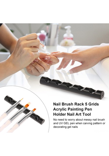 Hfambition 5 Bölmeli Akrilik Tırnak Fırça Rafı - Tırnak Sanatı Aletleri İçin Düzenleyici, Siyah