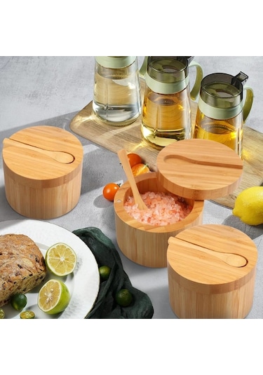 Ahşap Kaşıklı Baharatlık Bej