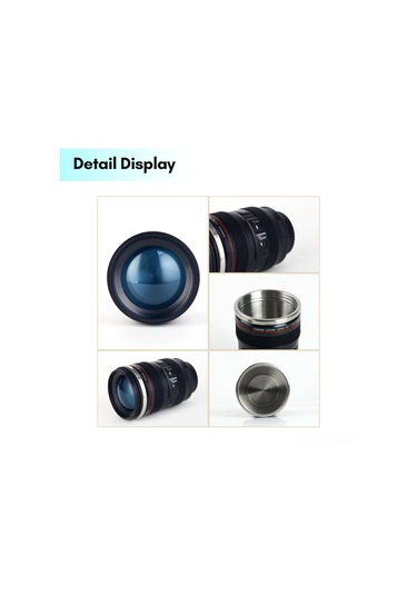 Yunboo Kameramanlar İçin 400ml Paslanmaz Çelik Termos Bardak, Kamera Lens Desenli, Dışarıdaki Kahvenizi Isıtık Tutar, Sızıntı Engeli Siyah Beyaz