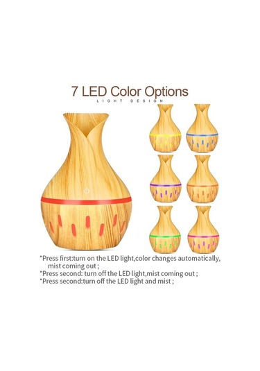 Pazly 300ml Ahşap Vazo Tasarımlı Esans Yağ Difüzörü & Nemlendirici - Led Aromaterapi Cihazı