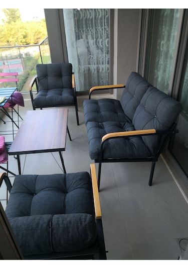 Modern Jüpiter Balkon, Bahçe, Cafe - Metal Kanepe Koltuk Takımı - 2+1+1 + Sehpa Antrasit Modernsh58 Antrasit