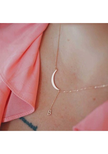 Hilal ve Sallantı Harfli 925 Ayar Gümüş Kolye-2072