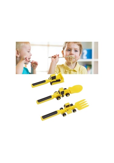 Çocuklar Için İnşaat Temalı Mutfak Gereçleri, Ekskavatör Çatal Kaşık, İticili Küçük Çocuk Yemek Seti