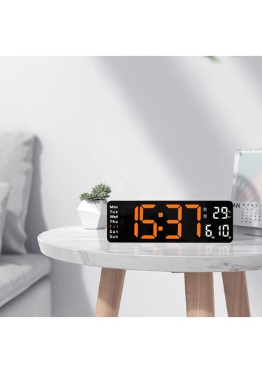 Didadodo Suntek Modern Takvim Göstergeli Ayarlanabilir Parlaklık Dijital Duvar Saati Turuncu, Etkileyici Tasarım Turuncu