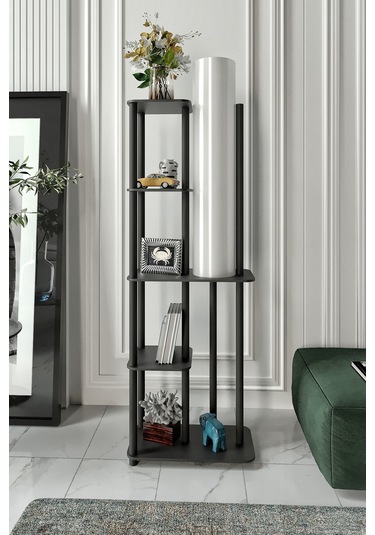 Moda Dor Çok Amaçlı Lambader Raf Siyah Siyah