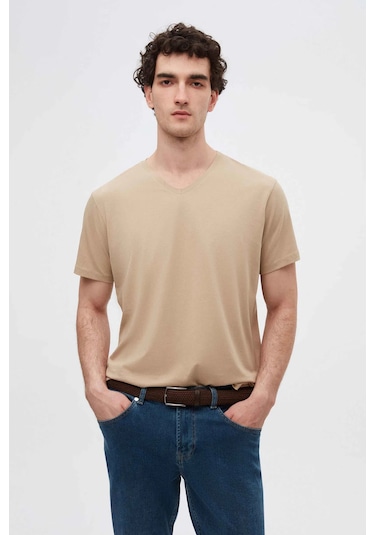 Ds Damat Slim Fit Haki/bej/beyaz 3'lü Set V Yaka T-shirt 4hc14ortbn55m Haki/bej/beyaz Çok Renkli