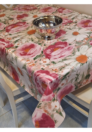 Elyaflı Pvc Muşamba - Desenli Silinebilir Masa Örtüsü Kahverenği Mrl100 Pembe