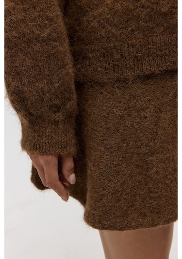 Mai Collection Mai Studios Co. Nordis Volanlı Açık Kahve Triko Mini Etek Acık Kahve