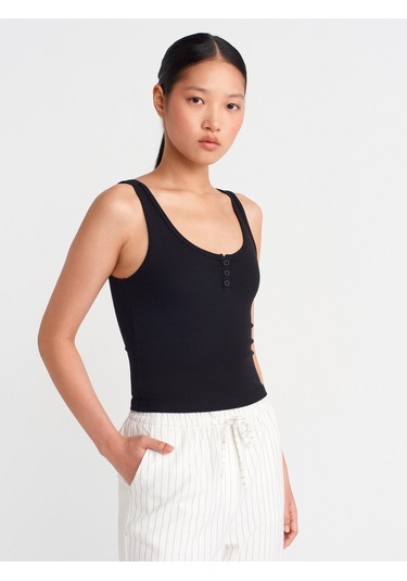 Dilvin 21158 Düğmeli Askılı Top-siyah Siyah