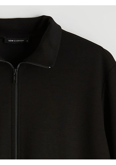 Lc Waikiki Siyah Dik Yaka Büzgülü Kadın Fermuarlı Sweatshirt