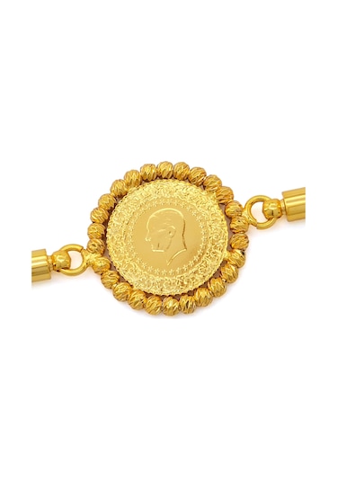 Altın Kaplama Çeyrekli Dorika Çerçeve Burgu Zincirli Bileklik Blk-1173 Altın