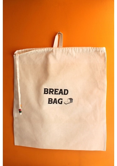 Büyük Boy Bread Bag Askılı Keten Ekmek Torbası 50x40cm
