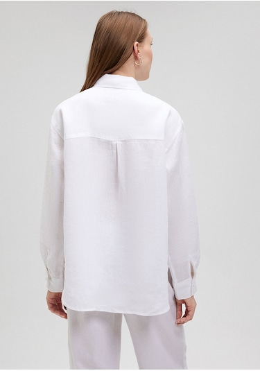 Mavi - Beyaz Keten Gömlek 1210747-620 Beyaz