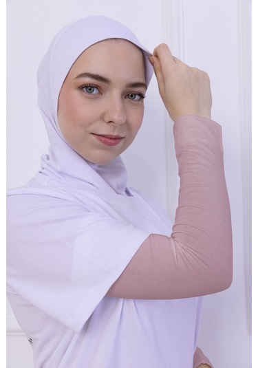 Likralı Penye Kolluk Pudra - Pratik Kadın Tesettür Düz Namaz Kolluğu 1 Çift 40cm Viskon Hijab Pudra