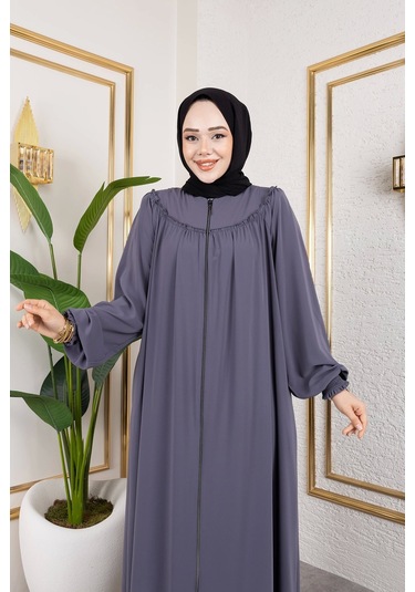 Ön Ve Arka Robalı Ferace - Gri / F0142 Gri