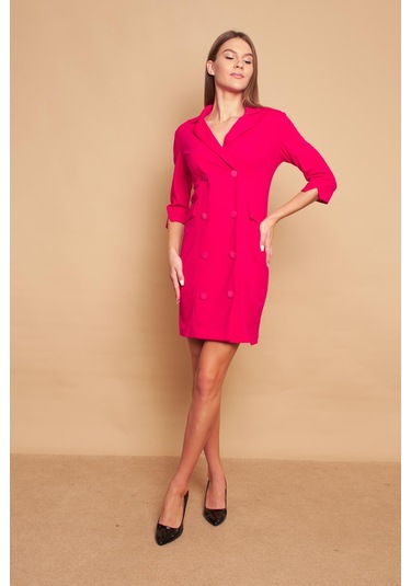 Yakalı Sırt Dekolteli Anvelop Likralı Kumaş Düğmeli Ceket Elbise-fujya Fujya