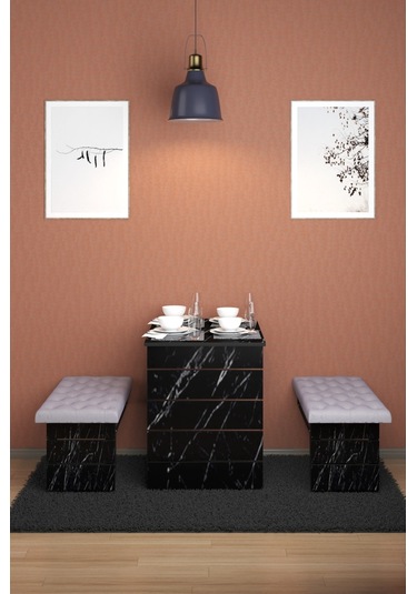 Açelya Döşemeli Duvara Monte 2tabureli Mutfak Masası