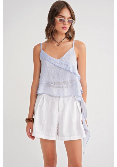 4736 Kadın Fırfırlı Askılı Bluz Bebe Mavi Bebe Mavi