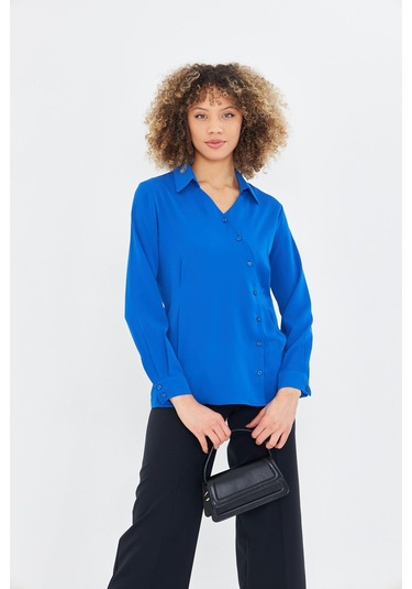 Asimetrik Pile Detay Gömlek Saks Saks