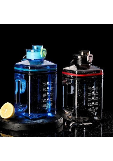 Ulzyvf Büyük 2.2l Spor Su Matarası - Taşıma İpiyle Pratik Fitness Şişesi Siyah, Mavi Siyah