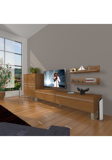 Decoraktiv Eko On Mdf Std Krom Ayaklı Tv Ünitesi Tv Sehpası Ceviz