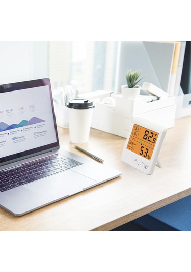 Moveevo Dijital Oda Sıcaklık Nem Ölçer, Büyük Ekran, Geri Aydınlatma, 24 Saatlik Bellek, Konfor Hatırlatıcı, Masaüstü/duvar Kurulu