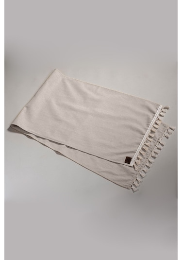 Vivamaison Düz Püsküllü Pamuk Kumaş Runner 45 x 150 Bej