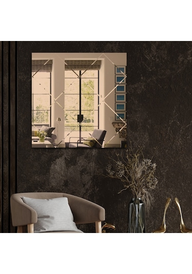 Ayna | Bronz Ayna | Baklava Kanallı - Kare Ayna | 60Cm X 60Cm Bronz