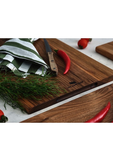 Hıcowood Doğal Ceviz Kesme Sunum Tahtası 3'lü Set -Lazerle İsim/Söz Yazılır