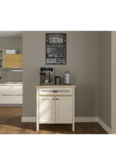 Valena Kahve Köşesi Erzak Dolabı Çok Amaçlı Dolap Airfry Dolabı 2 Kapaklı 1 Çekmeceli 80 Cm Minifixli Kahverengi