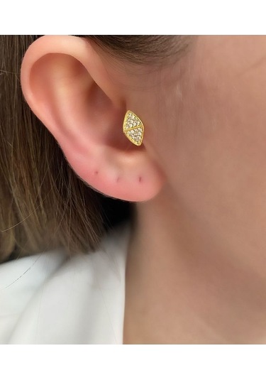 Kadın Zirkon Taşlı Üçgen 8 Bar Cerrahi Çelik Piercing Tragus He Altın