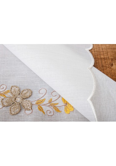 Finezza Linda Nakışlı Keten Efekt Kumaş Krem Sarı A.Servis 33,5x45 cm 4 Ad -1398 Krem