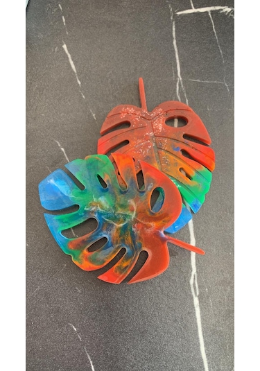 Kırmızı Turuncu Yeşil Su Mavi Gökkuşağı Renk Yaprak Şekil Epoksi Kırmızı