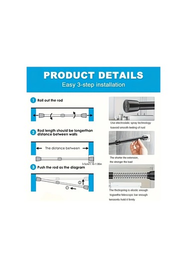 Hightower Siyah 40-70cm Kolay Kurulum Deliksiz Teleskopik Çubuk - Güçlü Yay Siyah