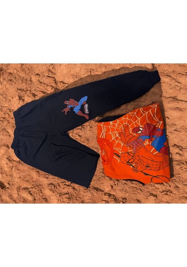 3 İplik Takım Batmen Örümcek Adam Baskılı Turuncu
