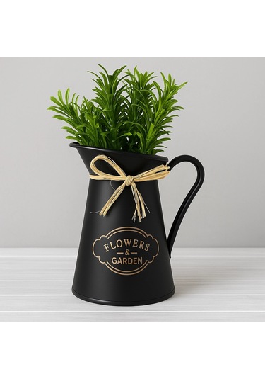 Dekoratif Plastik Saksıda Yapay Bitki Siyah Plastik Sürahi Form 10 10 25 Cm