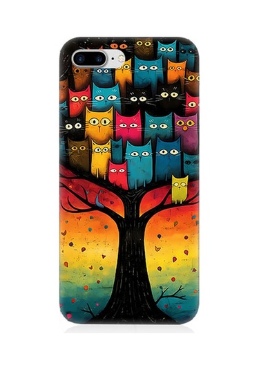 iPhone Uyumlu 7 Plus Silikon Kılıf Ağaçtaki Kediler Ve Baykuş